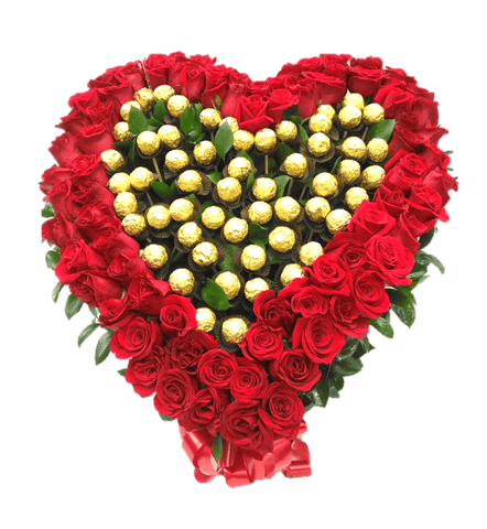 Corazón Grande de Rosas y chocolates